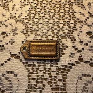 Coach Gold Metallic Tan Leather Tag